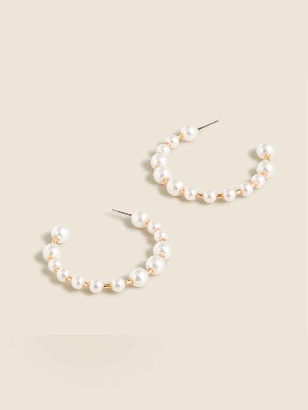 JCREW Bead Hoop Earrings in Pearl and Gold $29 BK380
